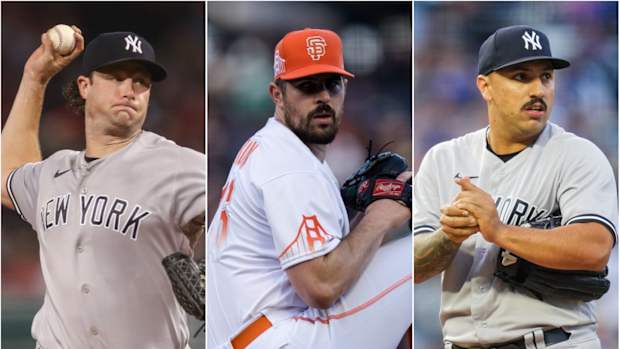 New York Yankees starting pitchers Gerrit Cole, Carlos Rodon and Nestor Cortes